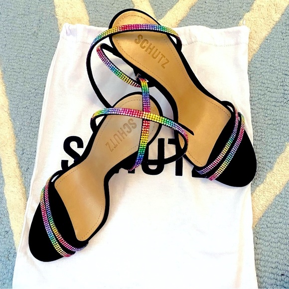 SCHUTZ Rainbow Rhinestone Strappy Heels - Picture 1 of 5
